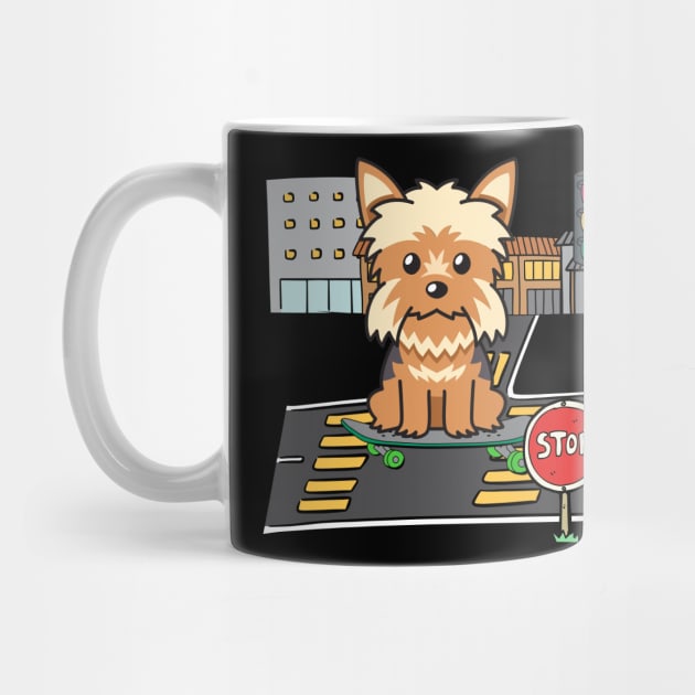 Funny yorkshire terrier is on a skateboard by Pet Station